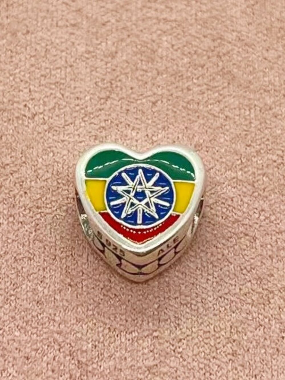 Pandora Ethiopia Flag Dangle Charm,Heart Bead Charm Pendant